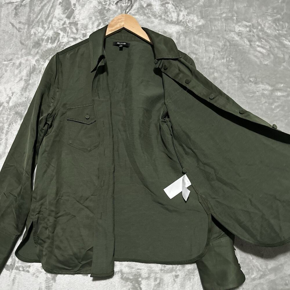 Madewell Western Shirt in Linen Blend Womens Size 4 Green Mossy Umber Cowboy EUC - Picture 2 of 10